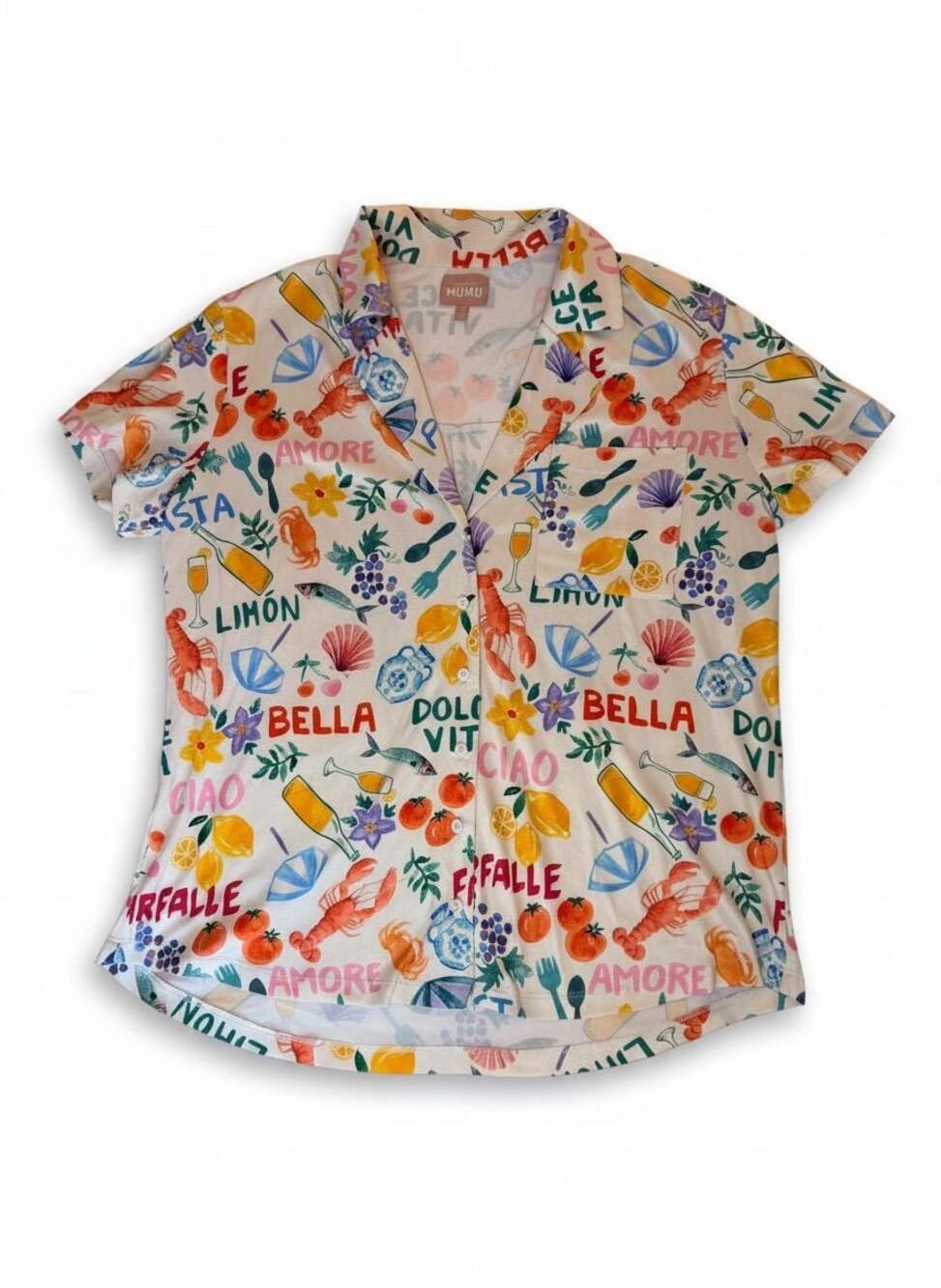 Show Me Your Mumu Italian Market Print Button Front Camp Shirt Size Small